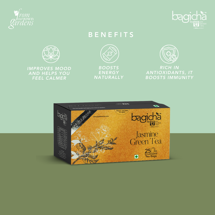 Bagicha by Jay Shree Tea | Jasmine Green Tea | 25 Enveloped Tea Bags