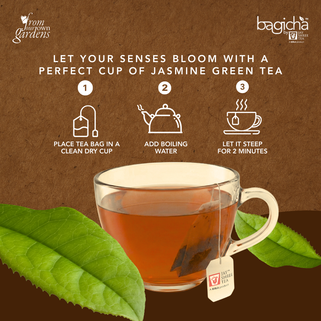 Bagicha by Jay Shree Tea | Jasmine Green Tea | 25 Enveloped Tea Bags