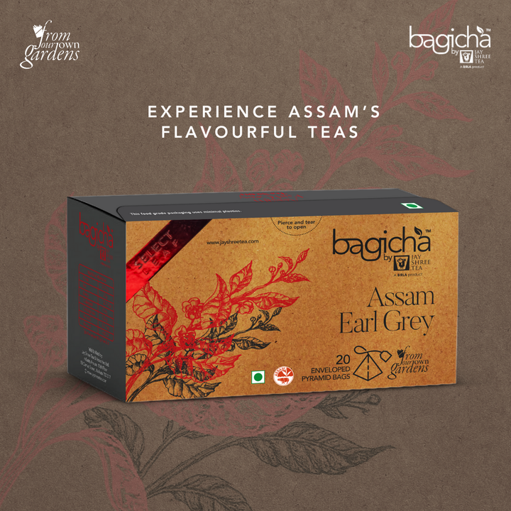 Bagicha by Jay Shree Tea Assam Earl Grey Tea 20 Pyramid Tea Bags