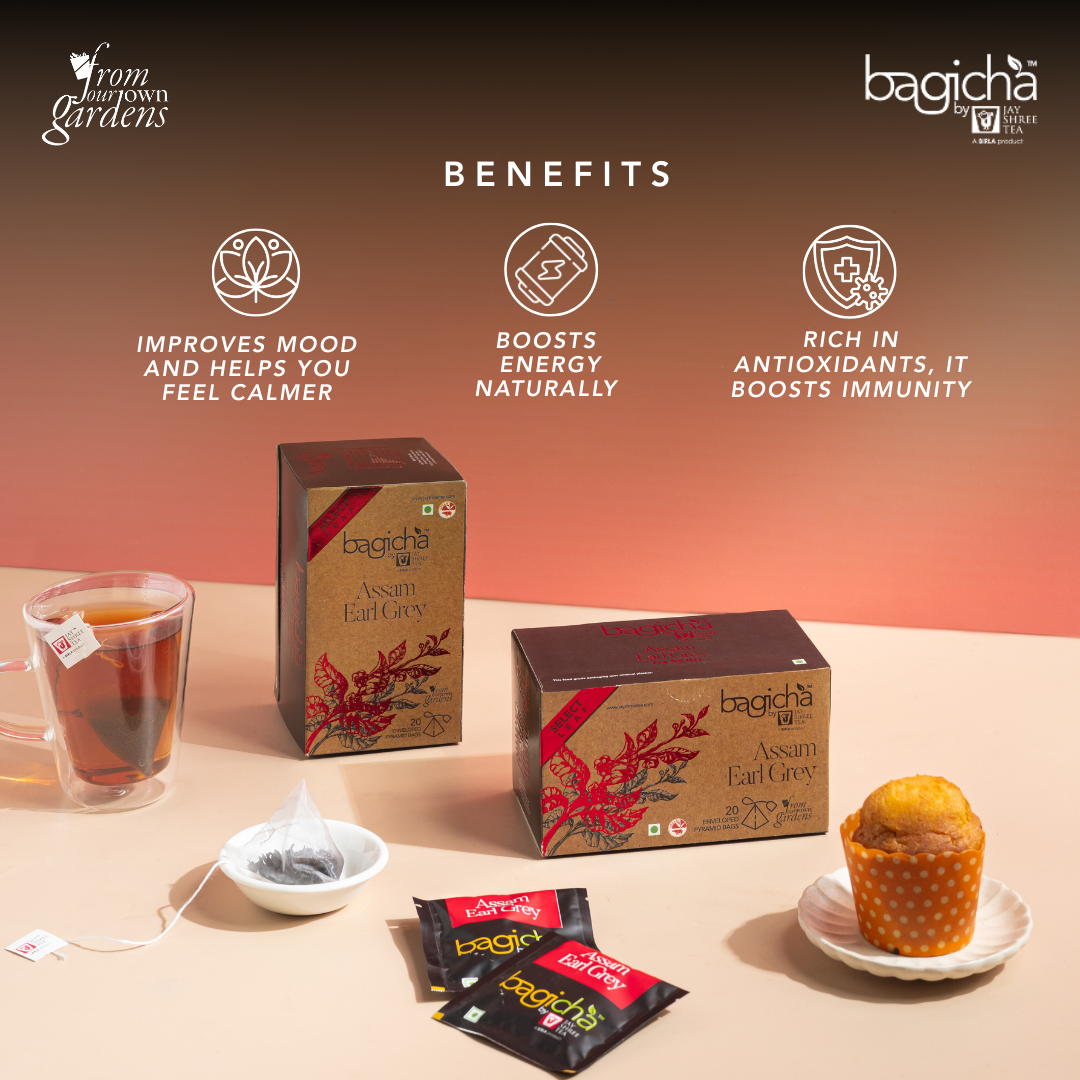 Bagicha by Jay Shree Tea Assam Earl Grey Tea 20 Pyramid Tea Bags