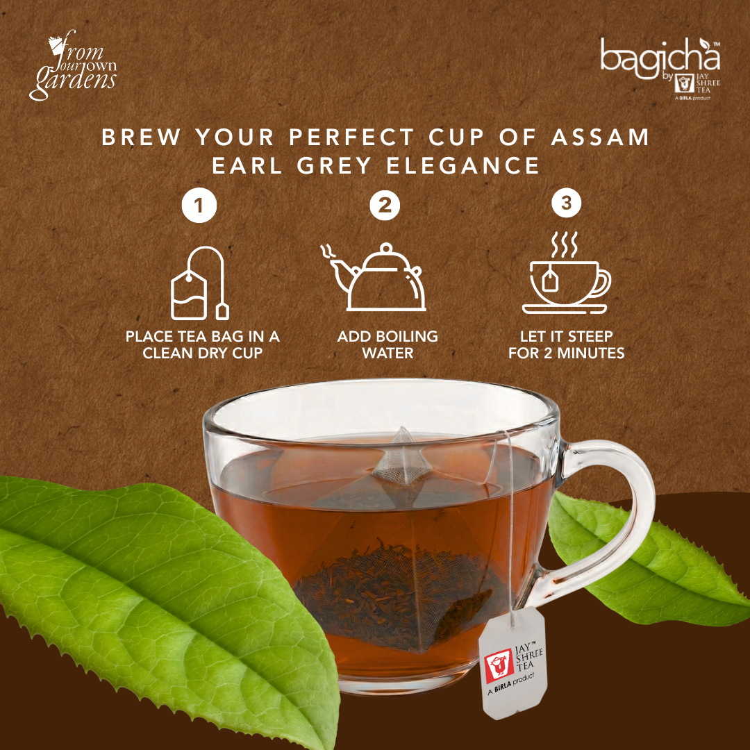 Bagicha by Jay Shree Tea Assam Earl Grey Tea 20 Pyramid Tea Bags