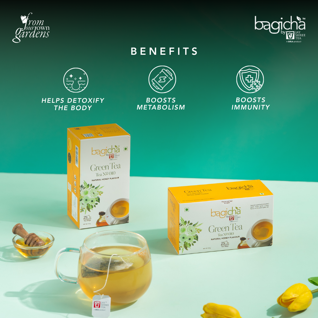 Bagicha By Jay Shree Tea Green Tea Natural Honey Flavour 25 Enveloped Tea Bags (Pack of 2)