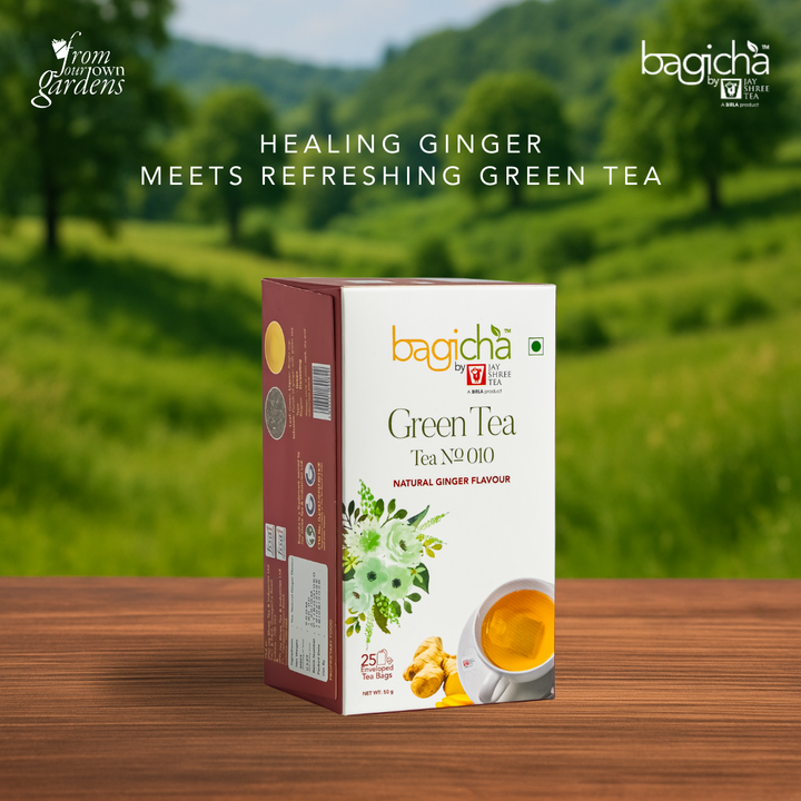 Bagicha By Jay Shree Tea Green Tea Natural Ginger Flavour Flavour 25 Enveloped Tea Bags (Pack of 2)