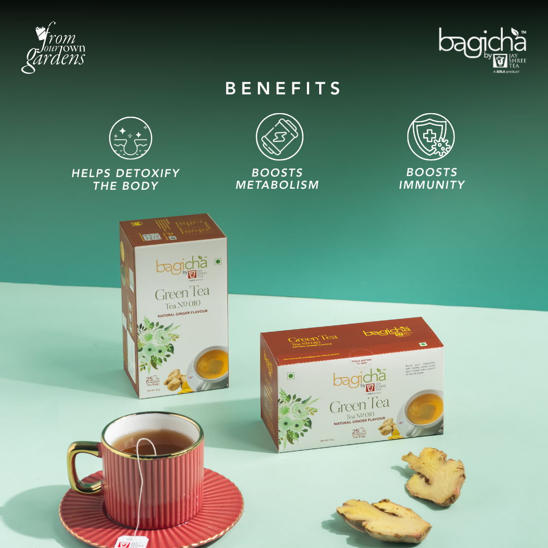 Bagicha By Jay Shree Tea Green Tea Natural Ginger Flavour Flavour 25 Enveloped Tea Bags (Pack of 2)