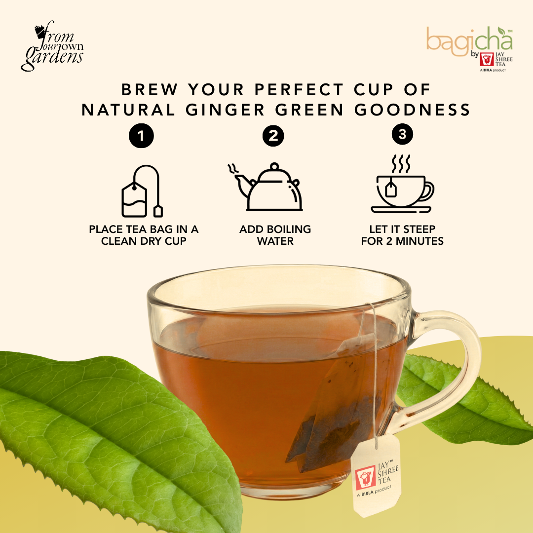 Bagicha By Jay Shree Tea Green Tea Natural Ginger Flavour Flavour 25 Enveloped Tea Bags (Pack of 2)