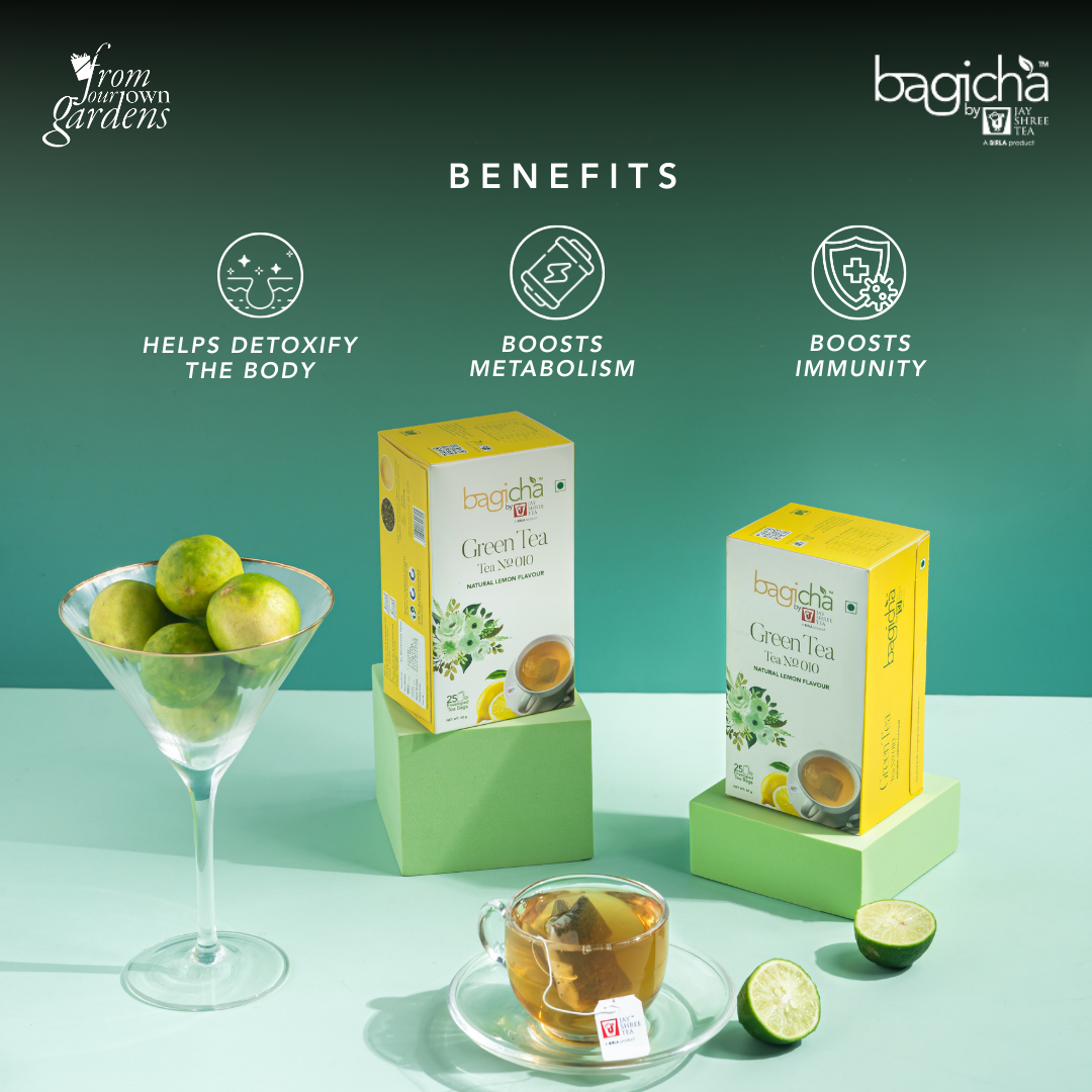 Bagicha By Jay Shree Tea Green Tea Natural Lemon Flavour 25 Enveloped Tea Bags (Pack of 2)