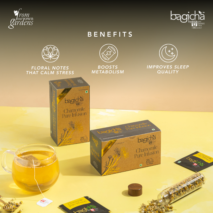 Bagicha by Jay Shree Tea | Chamomile Pure Infusion | 25 Enveloped Tea Bags