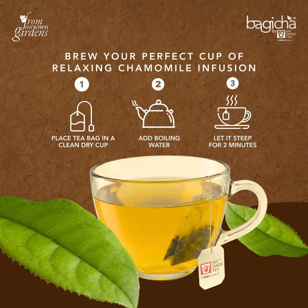 Bagicha by Jay Shree Tea | Chamomile Pure Infusion | 25 Enveloped Tea Bags