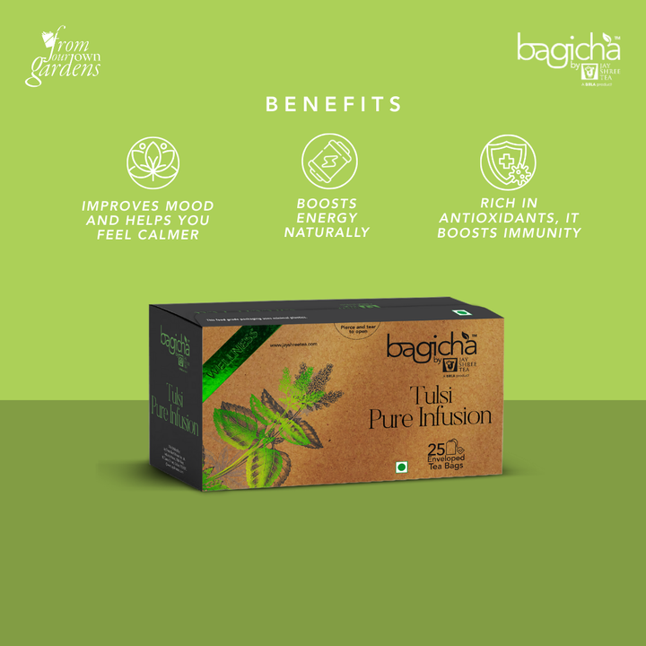 Bagicha by Jay Shree Tea | Tulsi Pure Infusion | 25 Enveloped Tea Bags