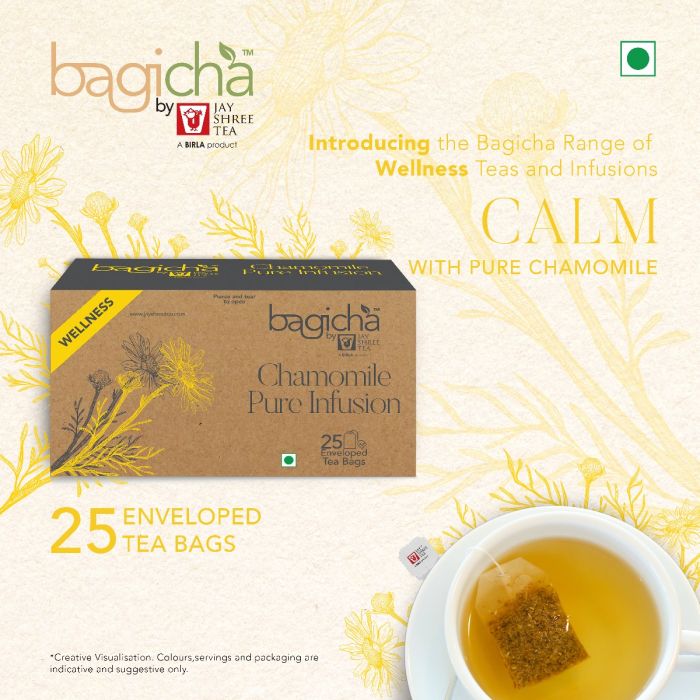 Bagicha by Jay Shree Tea | Chamomile Pure Infusion | 25 Enveloped Tea Bags