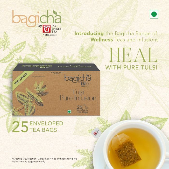 Bagicha by Jay Shree Tea | Tulsi Pure Infusion | 25 Enveloped Tea Bags